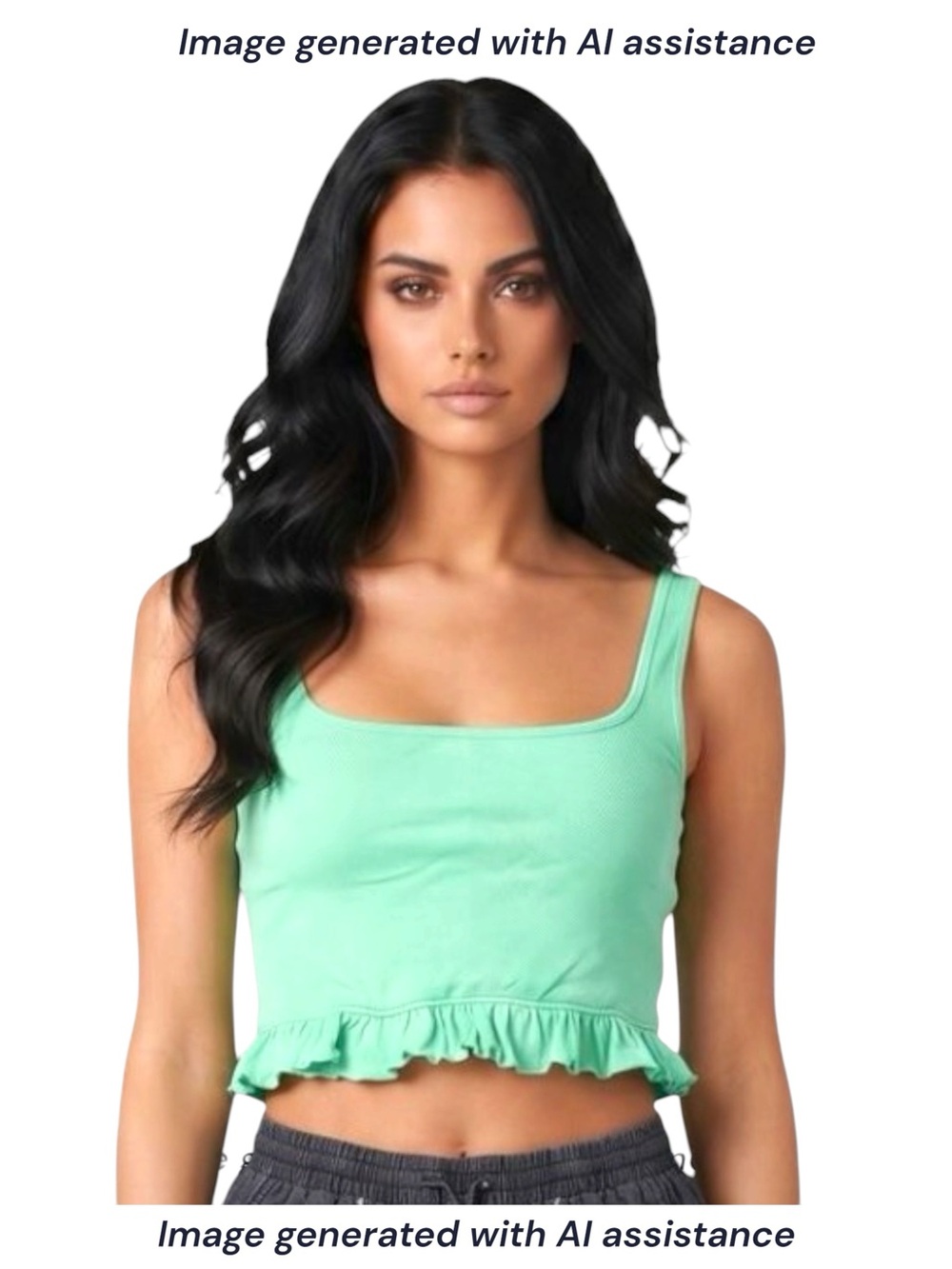 NWT FCT L green ruffle hem cropped tank top